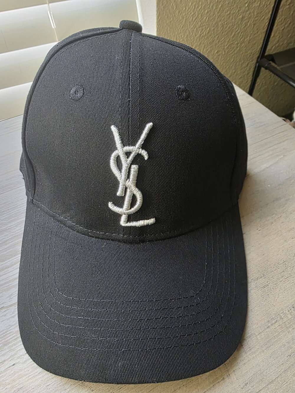Yves Saint Laurent Black Baseball Cap with White YSL Logo Embroidery